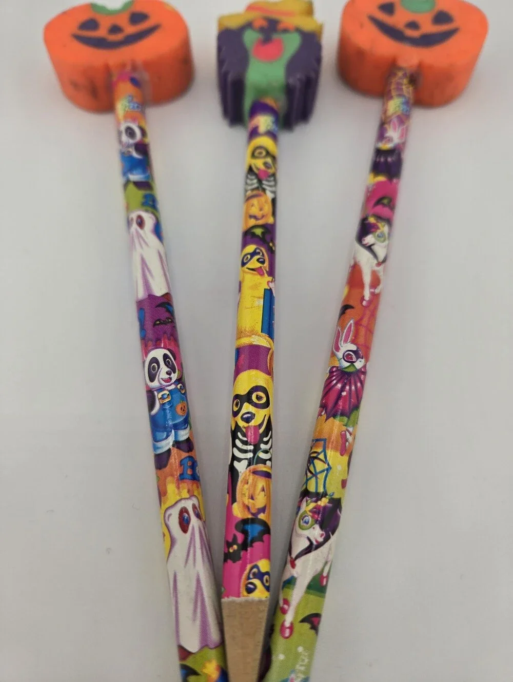 Vintage Lisa Frank Holiday Pencils Lot Halloween Witch Pumpkin Erasers